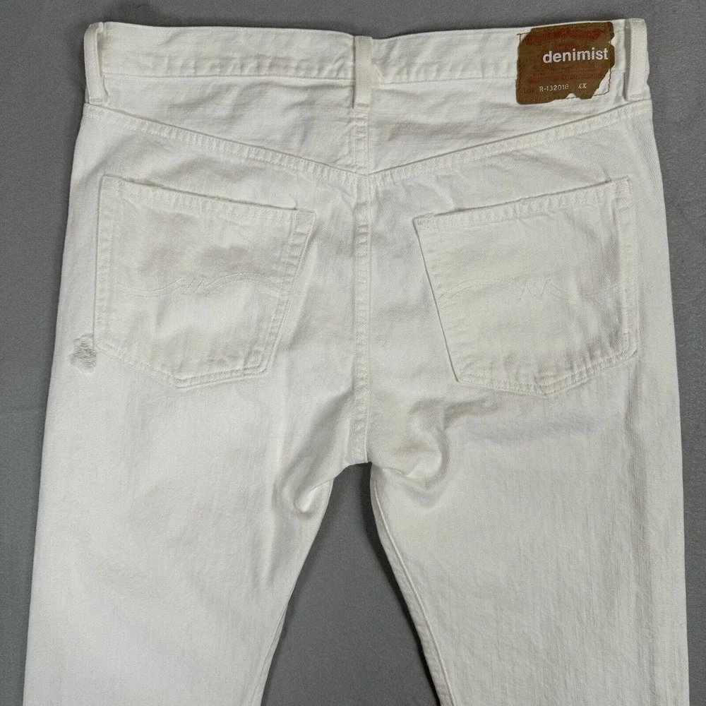 Denimist High Rise Distressed White Jeans Size 32 Pleated Ankle Hem R-132018‎